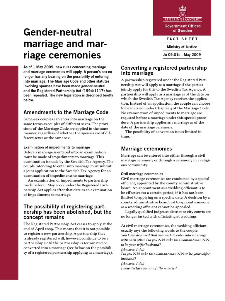 Fact Sheet Gender Neutral Marriage and Marriages Ceremonies | PDF ...