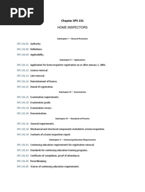 home inspection - state standards - sps 131