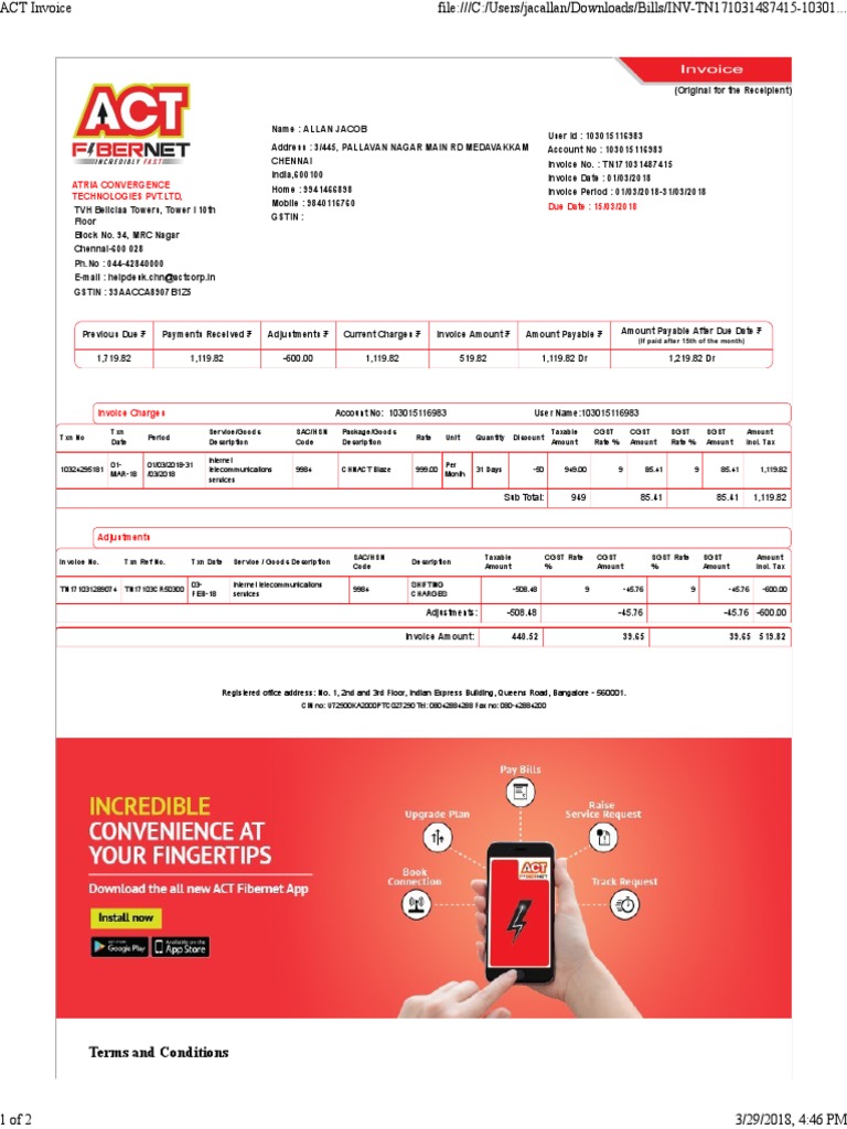 Internet Bill India | PDF | Invoice | Cheque