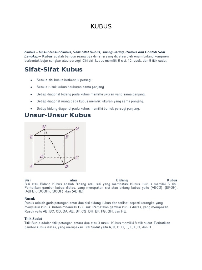 Kubus mempunyai sisi sisi yang berukuran