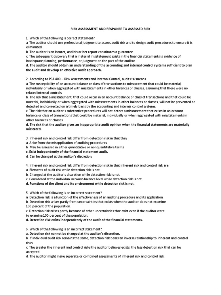 Risk Assessment in Auditing Practices | PDF | Financial Audit ...