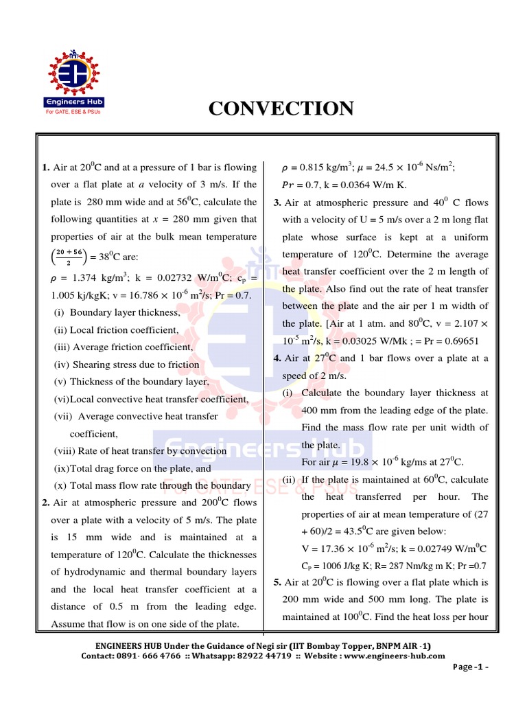 Convection Calculations for Flat Plates | PDF | Heat Transfer ...