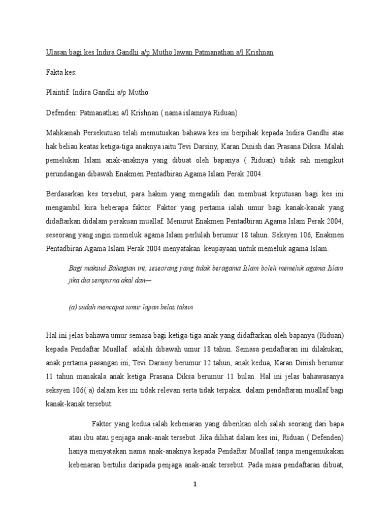 Ulasan Bagi Kes Indira Gandhi A  PDF