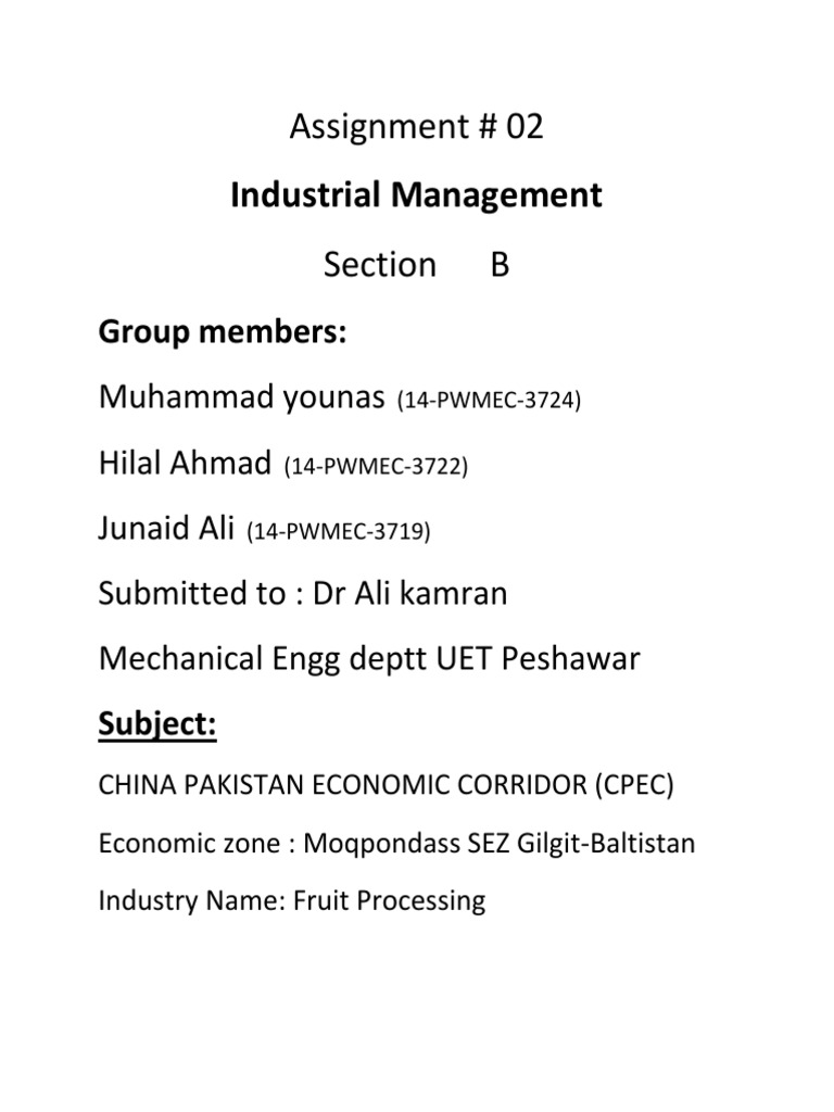 Industrial Management: Assignment # 02 | PDF | Economy Of Asia | Economies