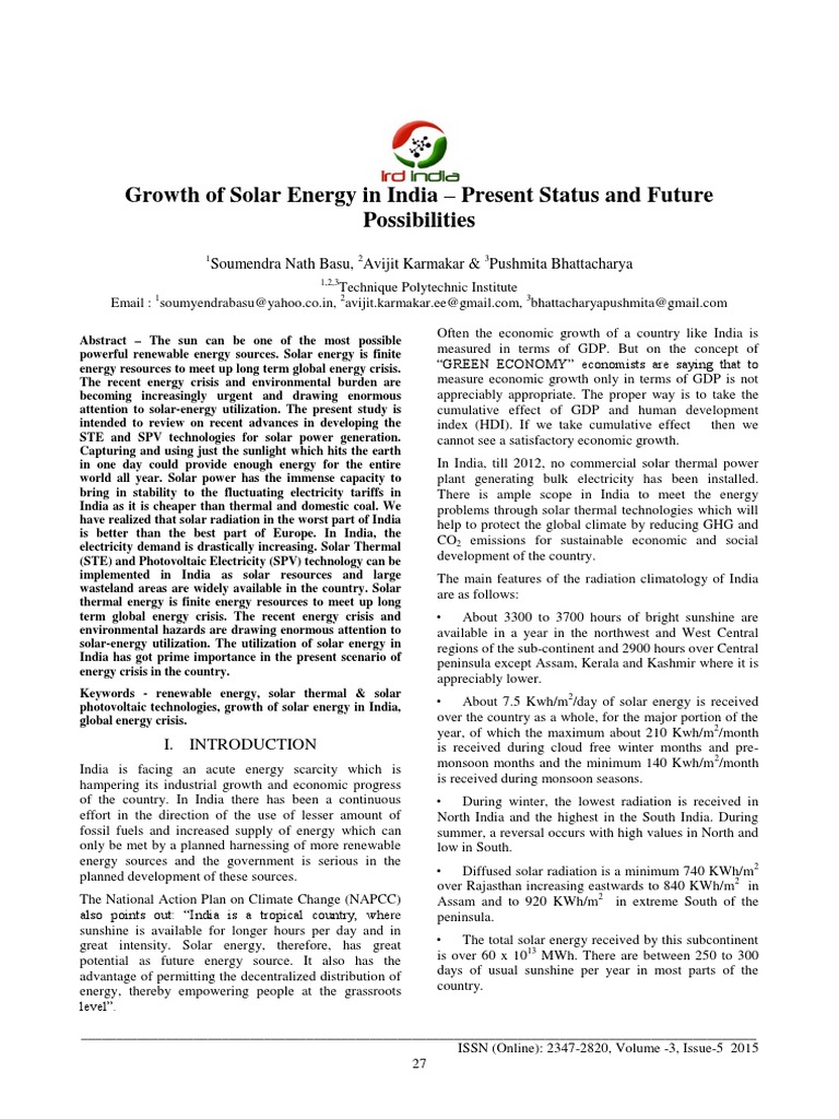 Solar Energy Growth in India: Current Trends | PDF | Solar Power ...