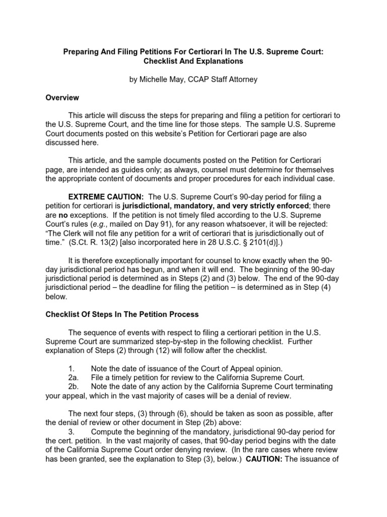 Supreme Court Rules For Writ of Cert PDF Certiorari Supreme
