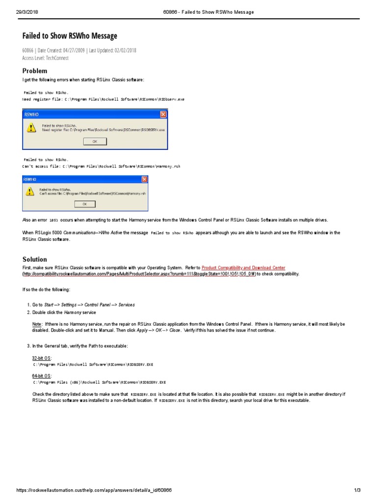 Resolving RSWho Display Errors in RSLinx | PDF | Windows Registry ...