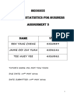 BEO2255 Applied Statistics For Business Assignment 3: Name Vu Id