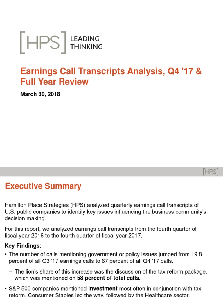 Earnings Call Transcripts Analysis Deck Q4 2017 Fiscal Year Investing