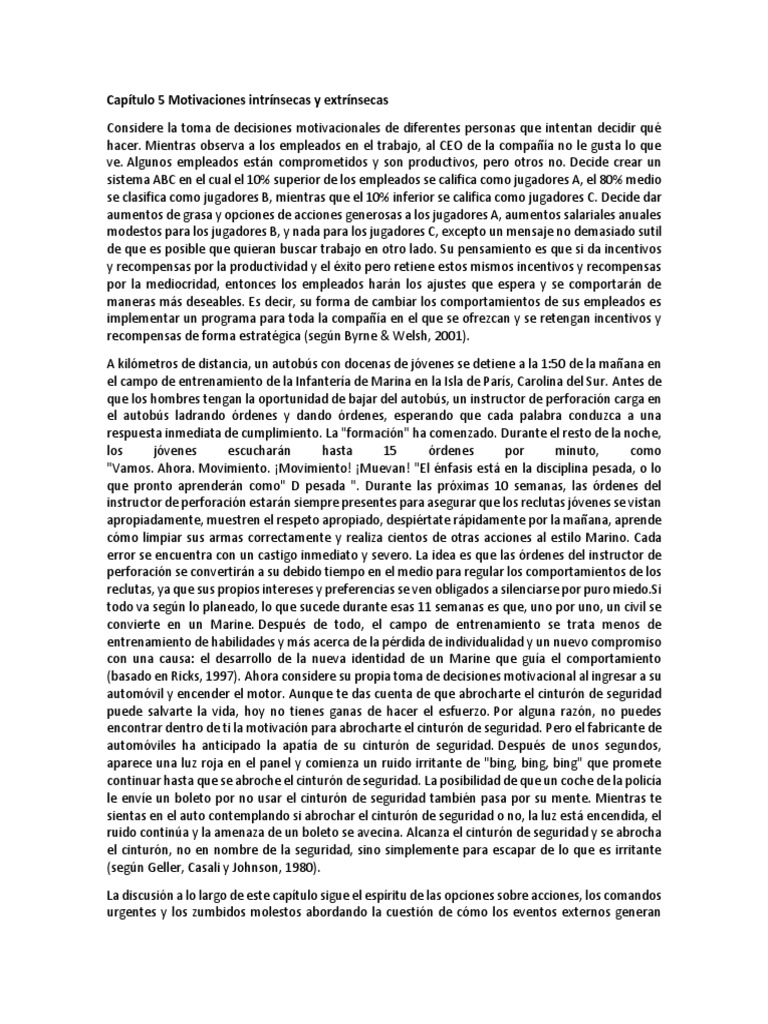 Motivaciones Intrínsecas y Extrínsecas | PDF | Reforzamiento | Motivación