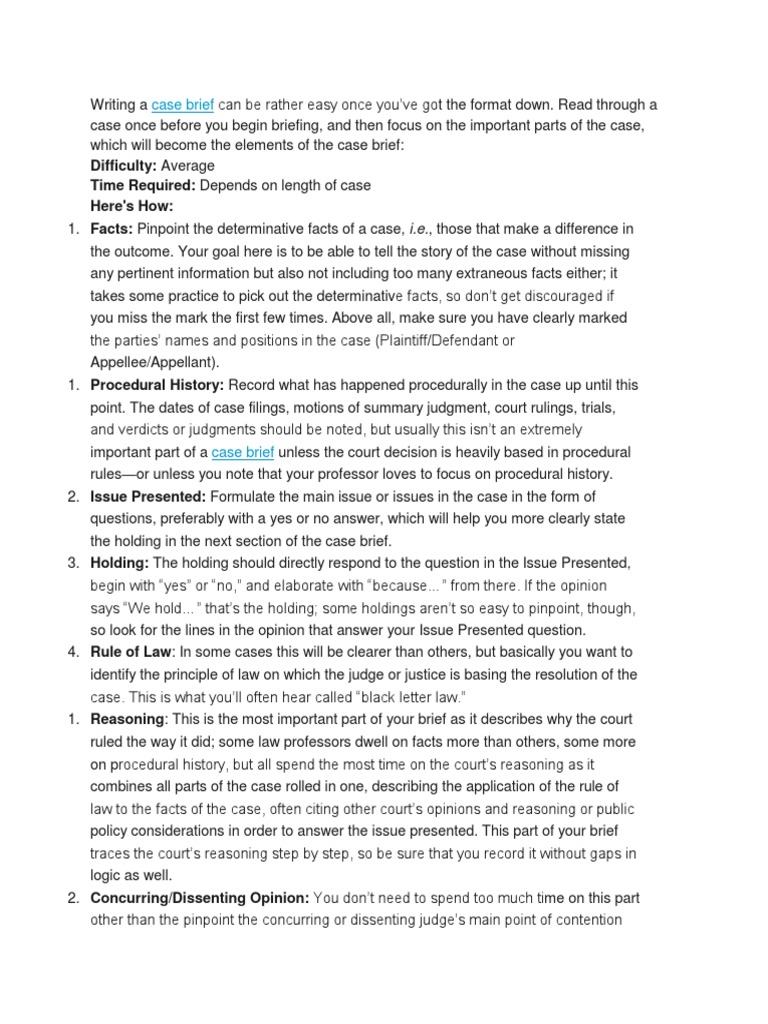 How to Write an Effective Case Brief: A Step-by-Step Guide | PDF ...