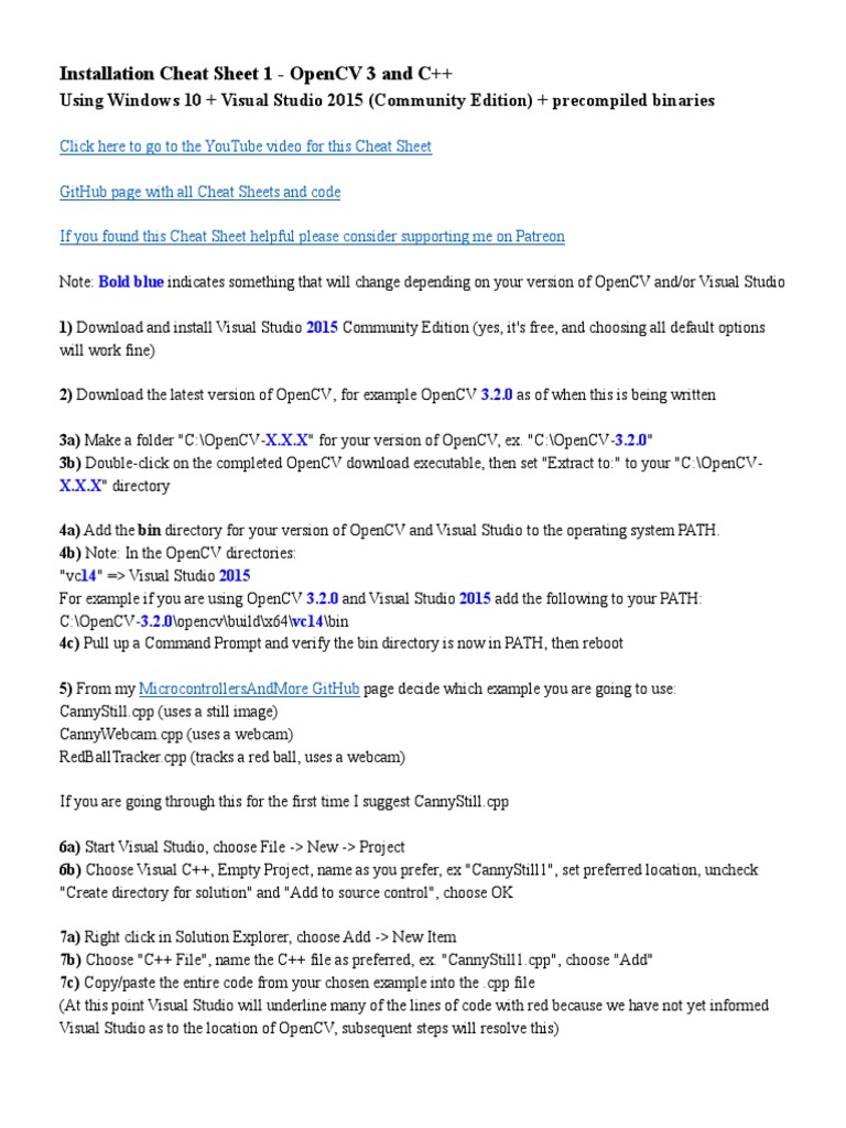 Installation Cheat Sheet 1 - OpenCV 3 and C++ PDF | PDF | Microsoft ...