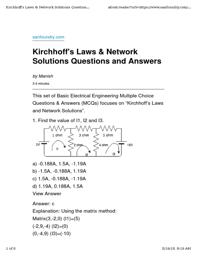 Questions On Network Theorems PDF Series And Parallel Circuits