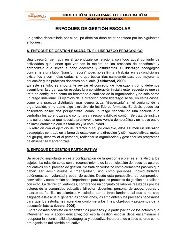 Enfoques de Gestión Escolar Efectiva | PDF | Liderazgo | Maestros
