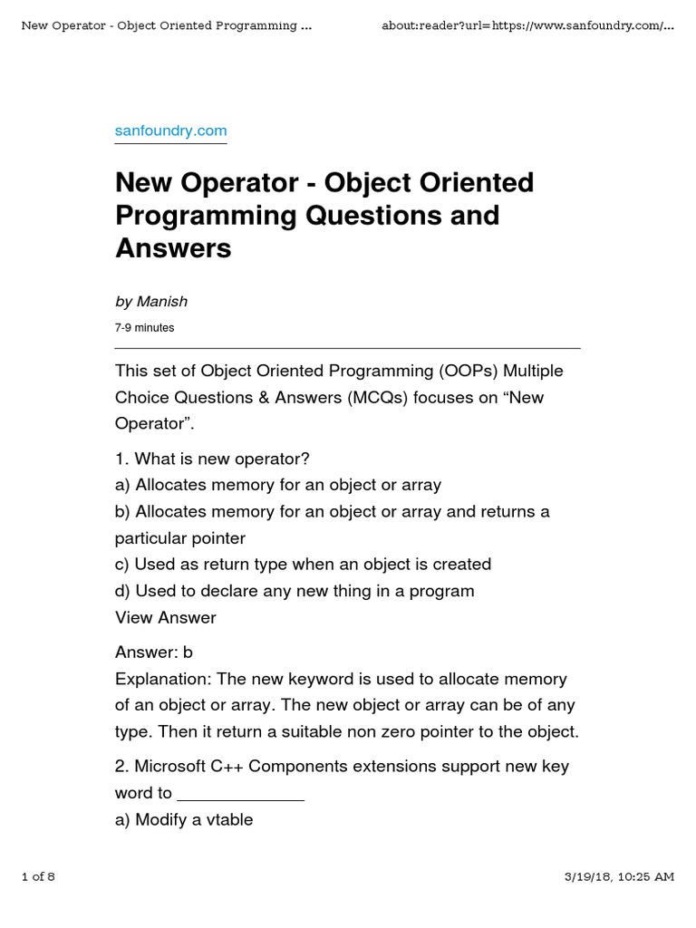 Understanding the New Operator in OOP | PDF | C (Programming Language ...