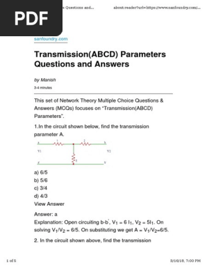 Questions On Two Port Networks Computer Engineering Electronics