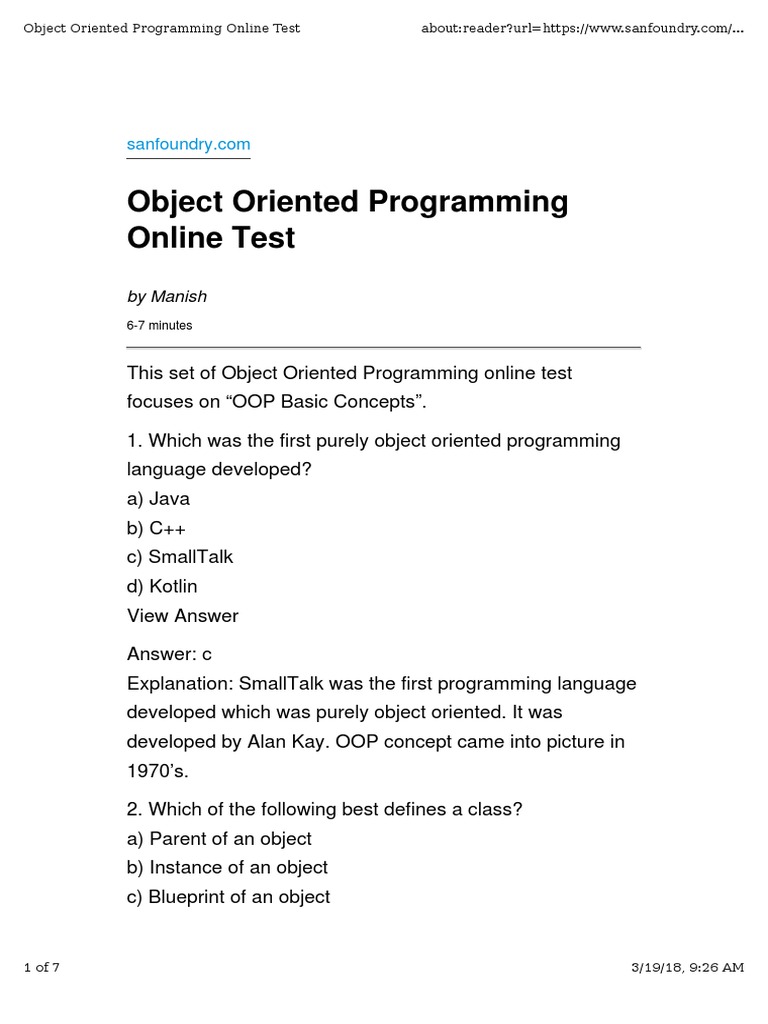 Object Oriented Programming In C Mcq With Answers Pdf An Abstract Class Can Be Extended