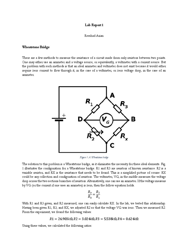 Lab Report 1: Figure 1 A Wheatstone Bridge | PDF | Electrical ...