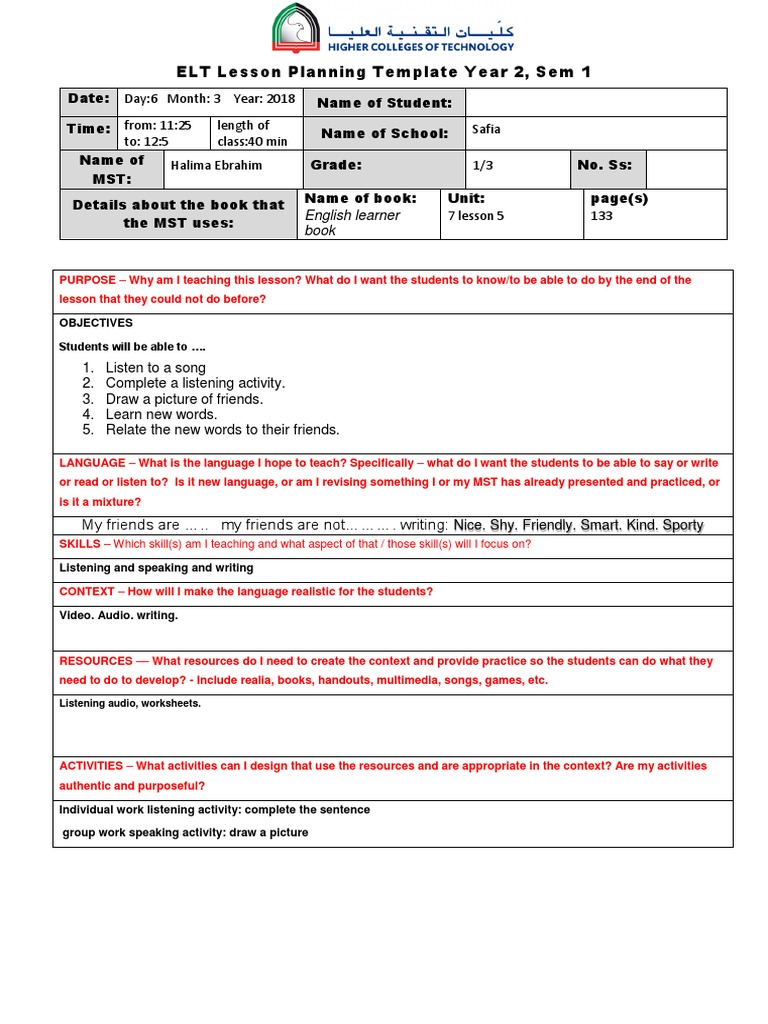 Grade 1 English Listening Lesson Plan | PDF | Pedagogy | Behavior ...