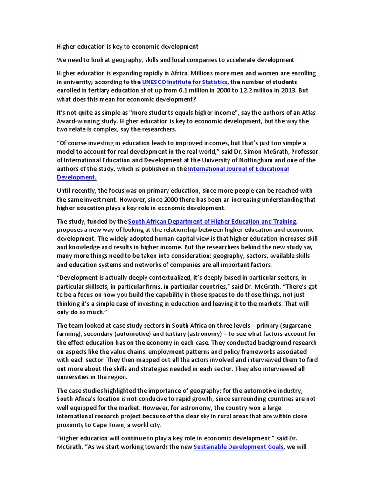 Higher Education's Impact on Economic Growth | PDF | Higher Education ...