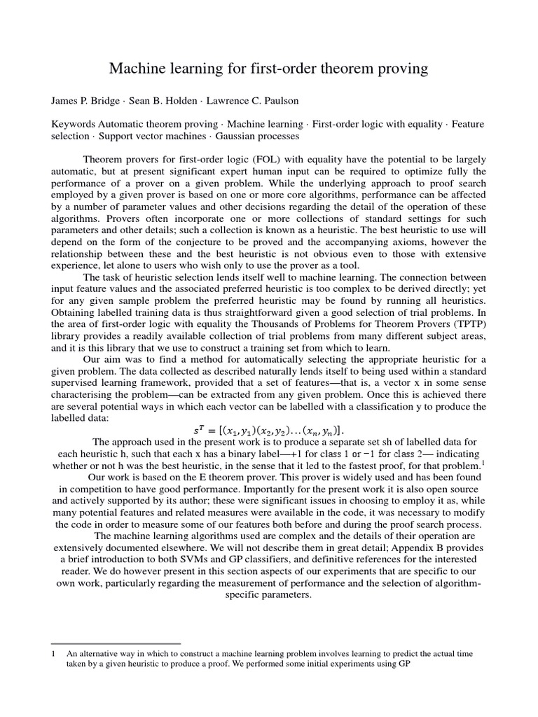 Machine Learning For First-Order Theorem Proving | PDF | Support Vector ...