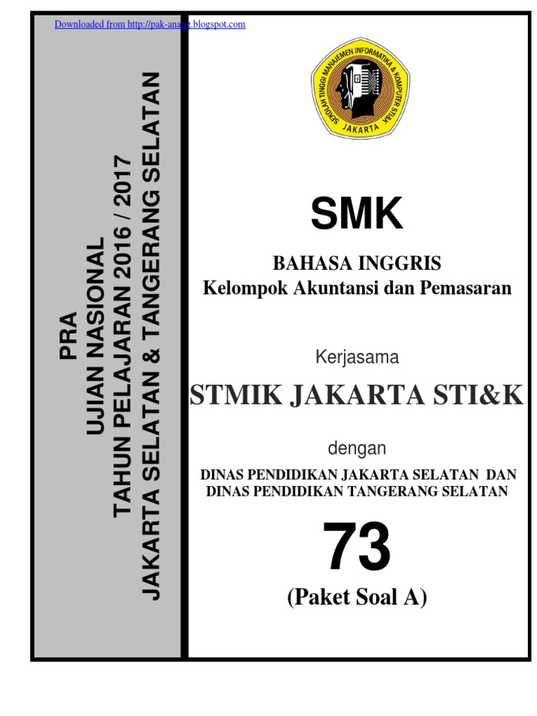 Pra Ujian Nasional Bahasa Inggris Smk Kode A 73