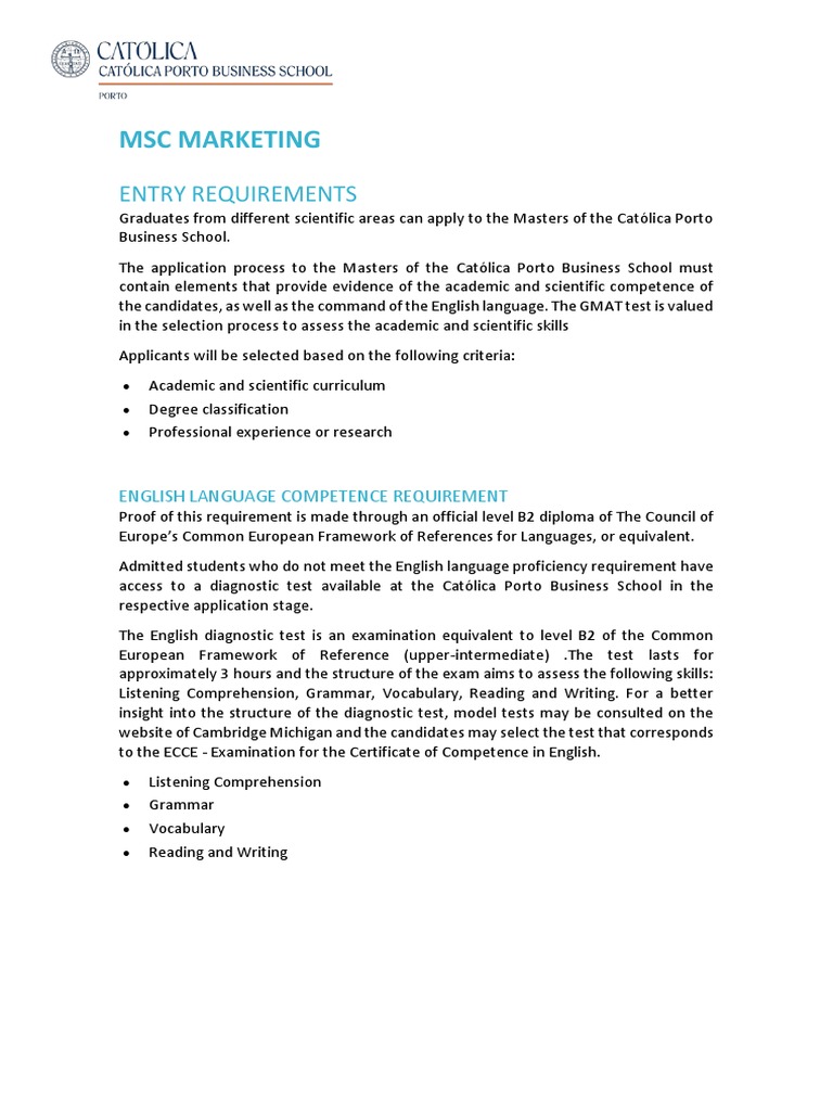 MSC Marketing Entry Requirements Download Free PDF Postgraduate