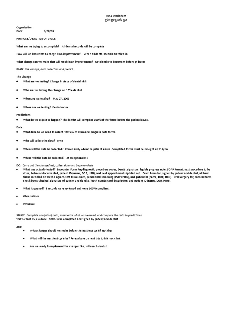 PDSA - Example - Ensuring Dental Charts Are Completed | PDF | Dentist ...