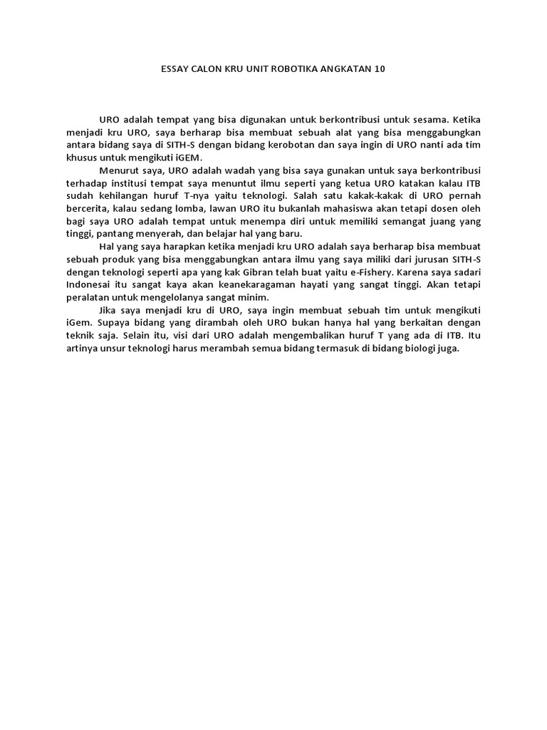 Berikut Adalah Contoh Essay Wawancara Unit