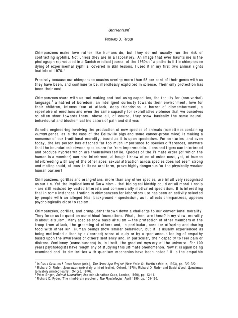Animal Rights Essay Ryder02 | Empathy | Human
