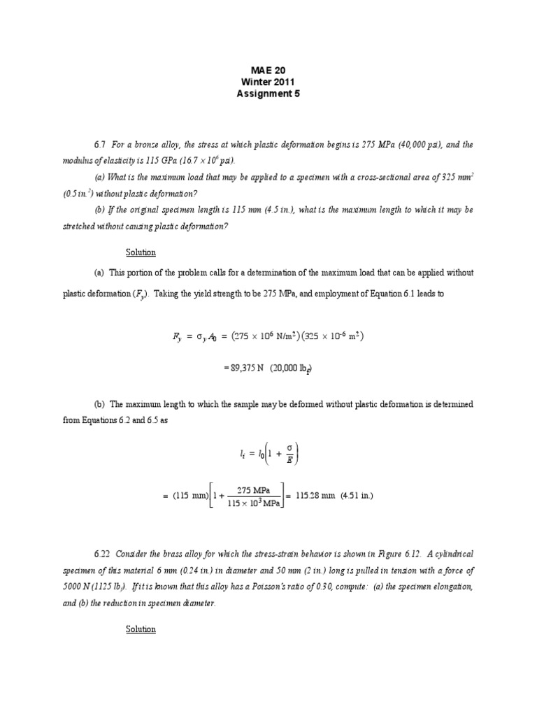 Assignment 5 Solutions PDF | PDF | Strength Of Materials | Deformation ...