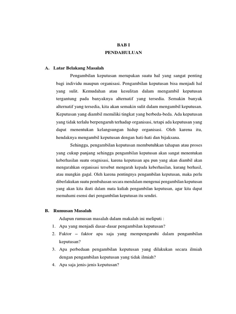 Makalah Dasar Dasar Pengambilan Keputusan