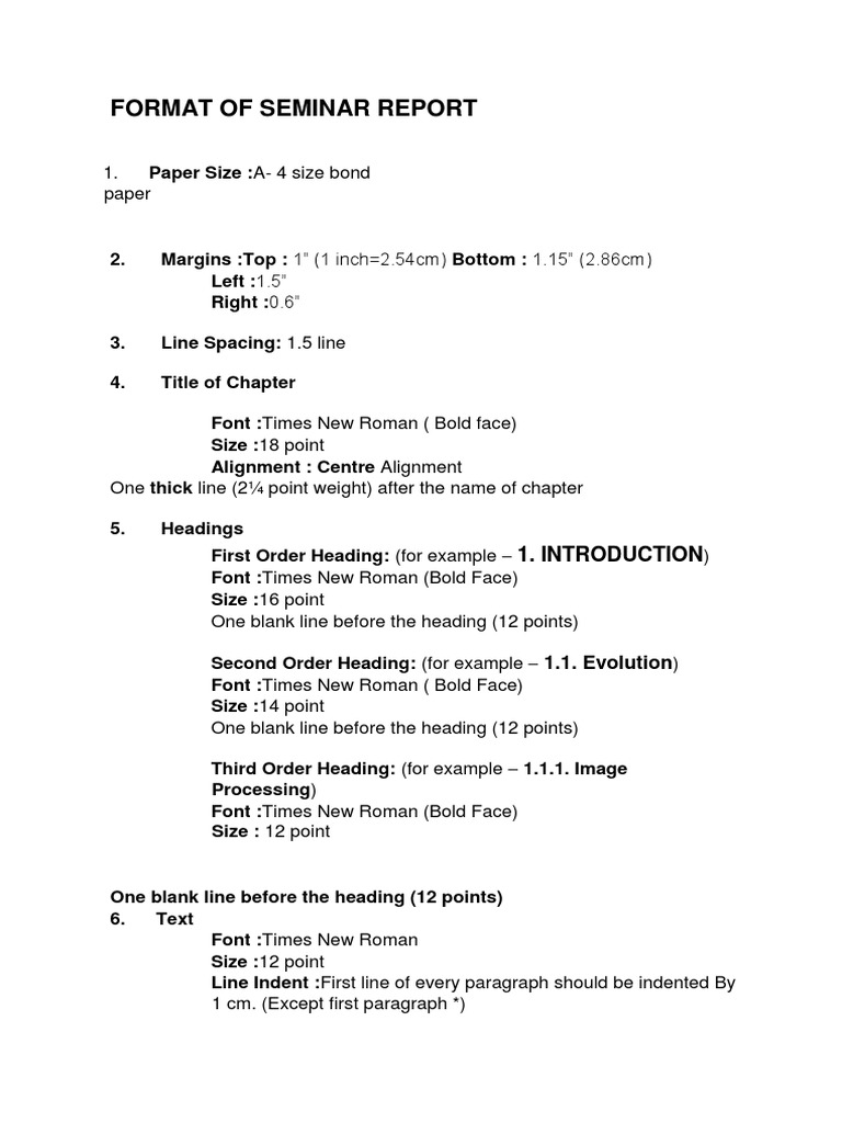 Seminar Report Format Guidelines | PDF | Times New Roman | Paragraph
