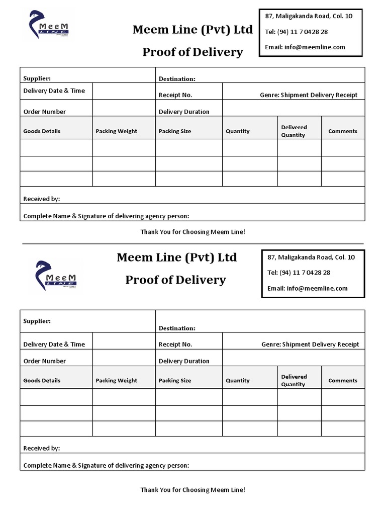 Proof of Delivery Template | PDF | Supply Chain Management | Service