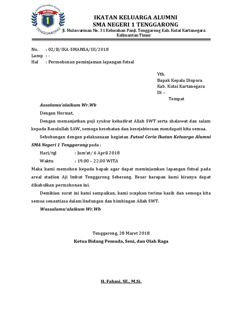 Surat Peminjaman Gedung Futsal