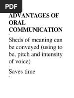 Advantages of Oral Communication: Sheds of Meaning Can Be Conveyed (Using To Be, Pitch and Intensity of Voice) Saves Time