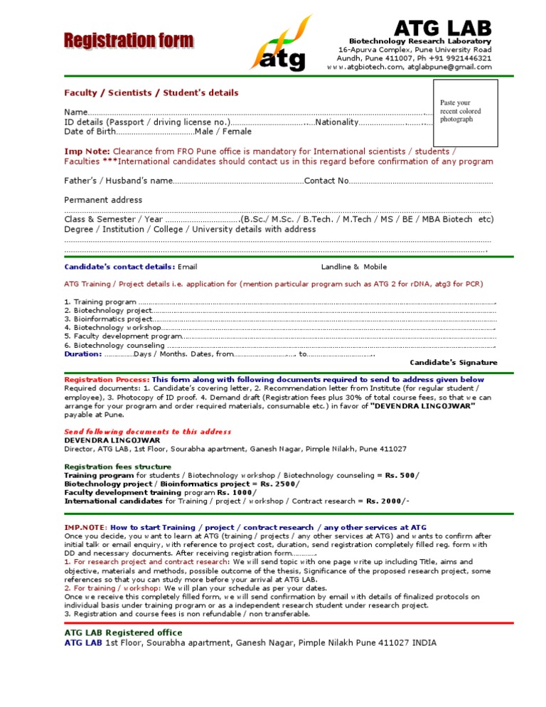 Biotechnology Training Registration Form | PDF | Business