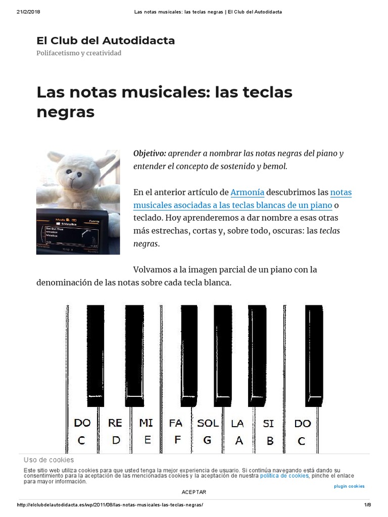 Las Notas Musicales - Las Teclas Negras - El Club Del Autodidacta | PDF |  Cookie HTTP | Notación musical