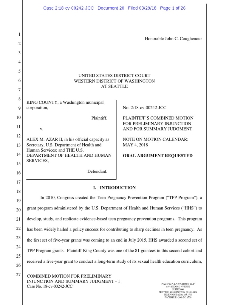 King County's Motion for Injunction & Judgment | PDF | Summary Judgment ...