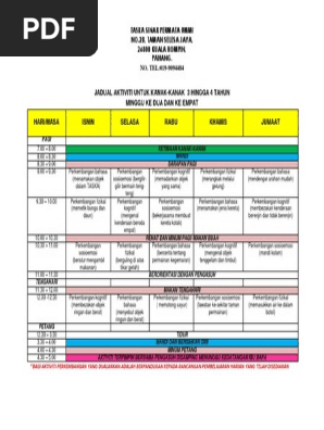 Jadual Aktiviti Untuk Kanak2 3 4 Tahun Wk 2 Dan 4 Tspu Pdf