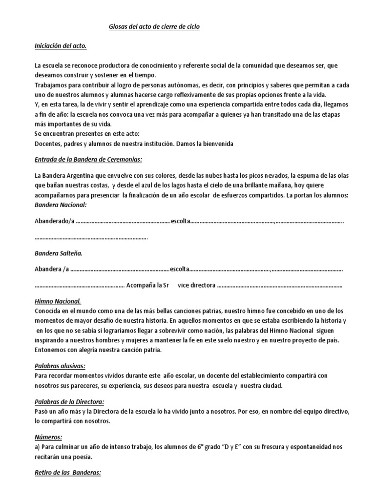 Glosas para el Acto de Fin de Año Primaria | PDF | Artes del Lenguaje y ...