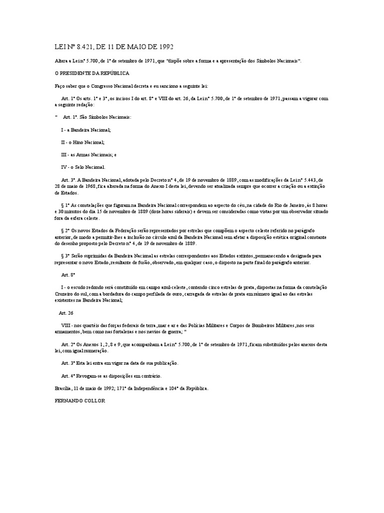 Lei 8421 92 Bandeira | PDF | Estatuto, image size:768x1024