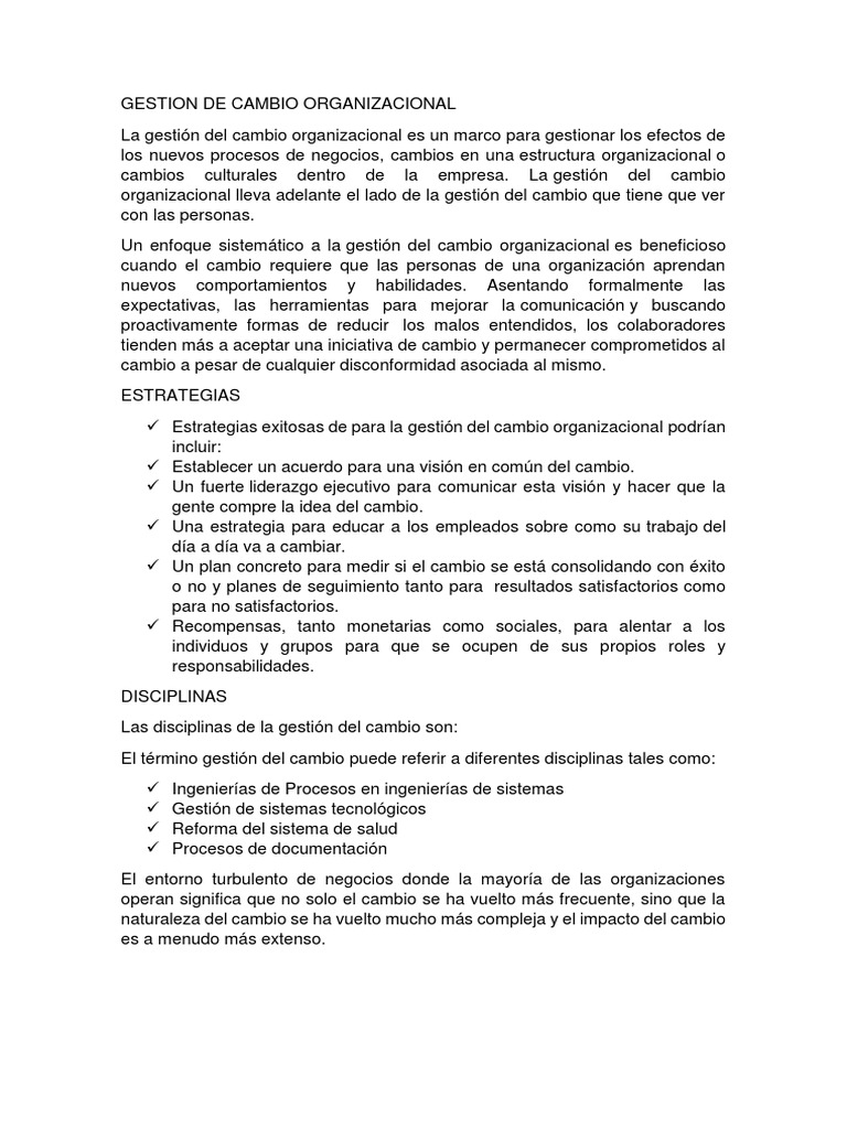 Gestion de Cambio Organizacional | PDF | Gestión del cambio | Planificación