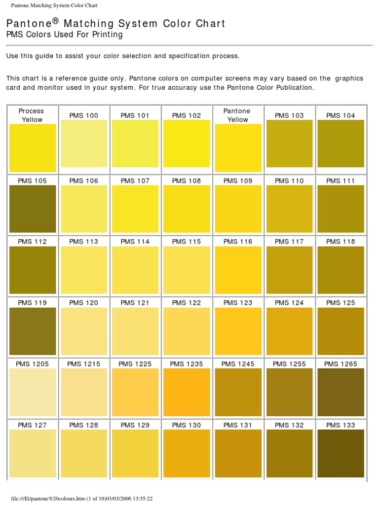 Pantone Matching System Color Chart: PMS Colors Used For Printing | PDF ...