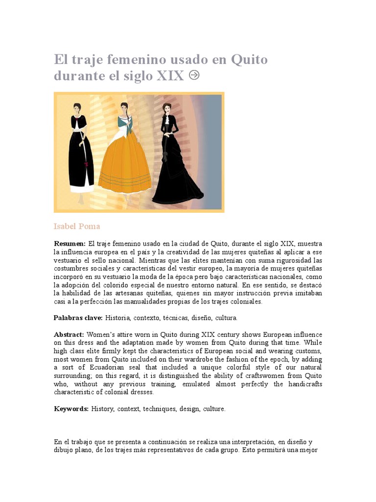 El Traje Femenino Usado en Quito Durante El Siglo XIX | PDF | Ropa | Moda