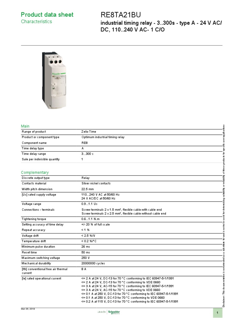 Zelio Timer Relays RE8TA21BU PDF Relay Alternating Current