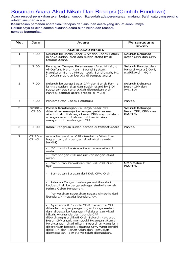 Susunan Acara Akad Nikah Dan Walimatul Ursy