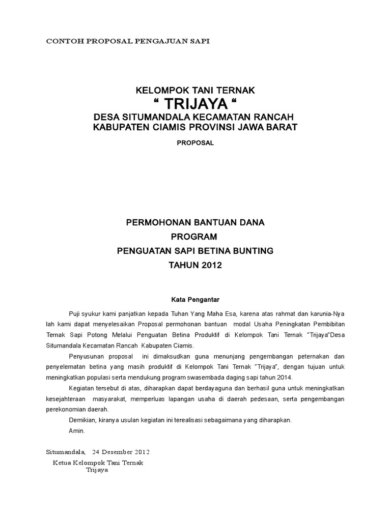 Contoh Proposal Pengajuan Sapi | PDF