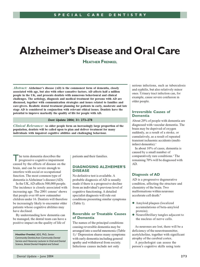 Oral Care for Dementia Patients | PDF | Dementia | Alzheimer's Disease