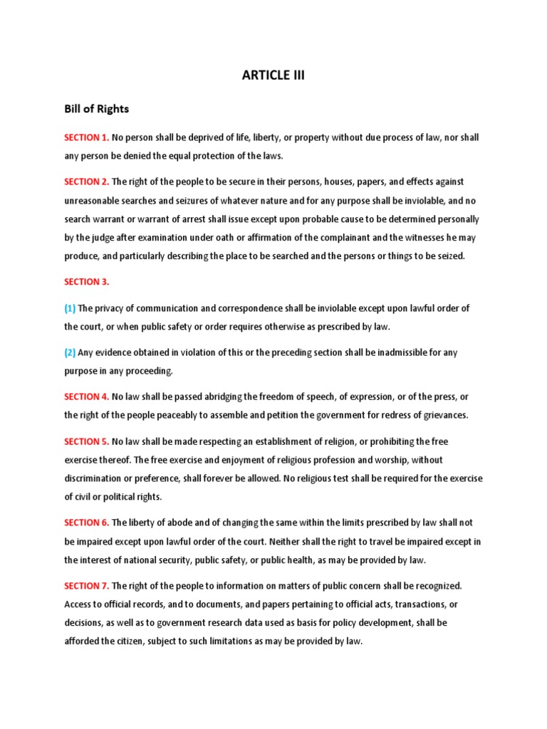 Philippine Constitution: Bill of Rights | PDF | Search And Seizure ...